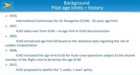 Apr 4, 2018 New Standards and Recommended Practices of Annex 1 Personnel Licensing, are applicable to applicants for licences and ratings. . Easa pilot age limits